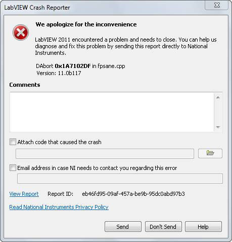 NIER Crash Reporter Dialog Box