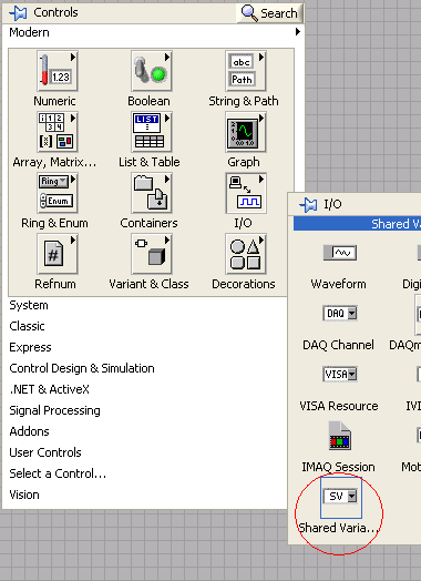 Putting a shared variable control on the front panel