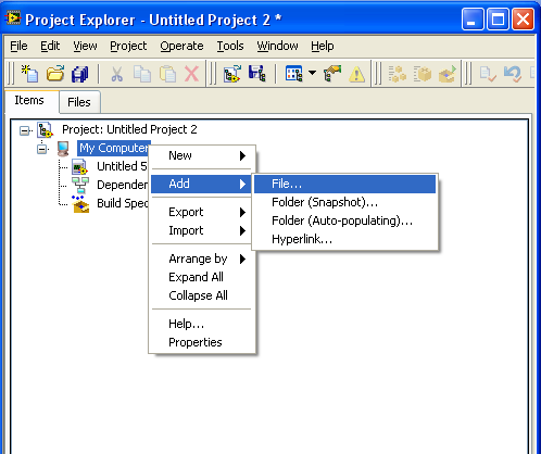 Adding an item to the LabVIEW project