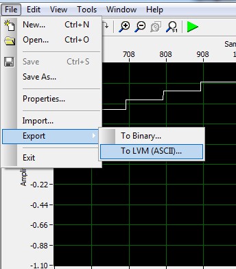 Navigating to "Export" in Analog Waveform Editor